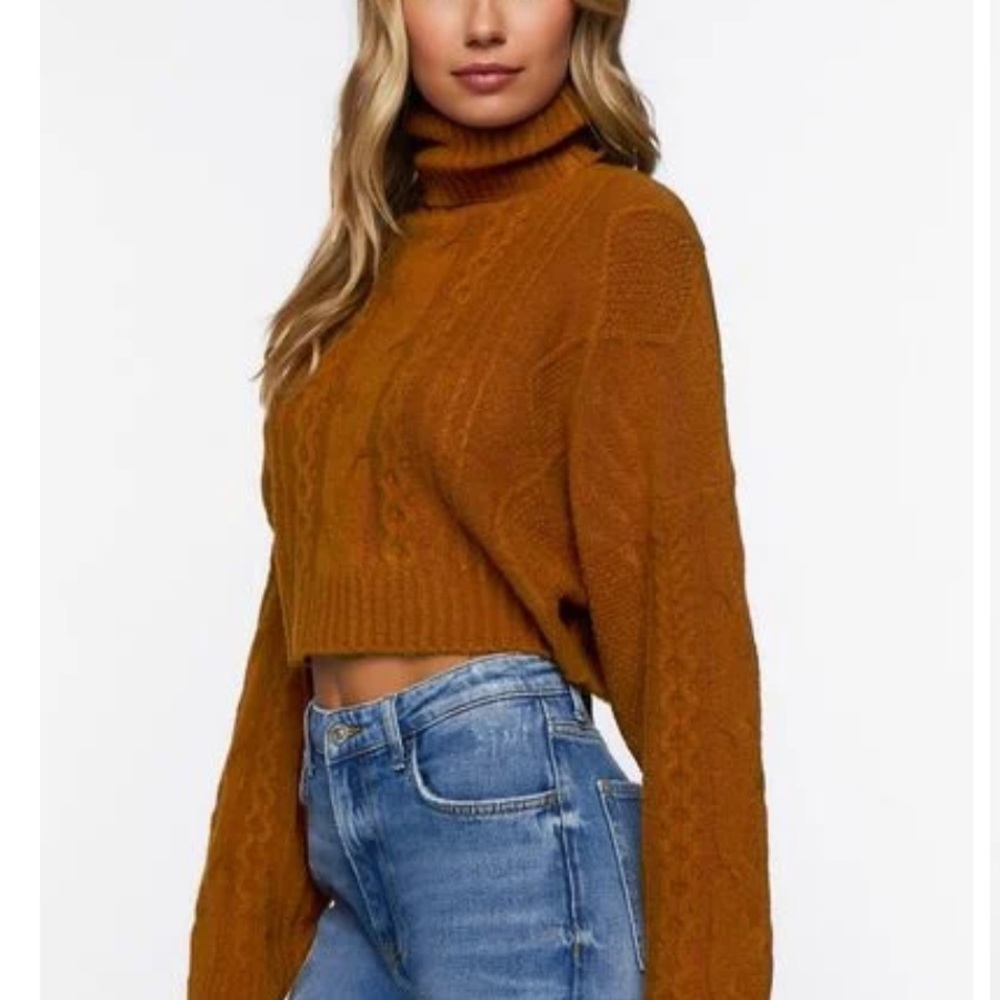 NWT Cropped Cable Knit Turtleneck Sweater
